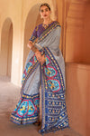 Stylish Blue Patola Silk Saree With Fancy Blouse