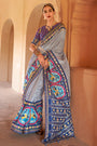 Stylish Blue Patola Silk Saree With Fancy Blouse