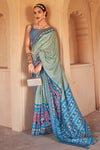 Sky Blue & Mint Green Patola Silk Saree With Printed Work