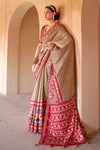 Hot Red And Green Patola Silk Saree With Blouse
