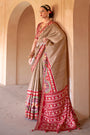 Hot Red And Green Patola Silk Saree With Blouse
