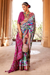 Stunning Gray Woven Patola Silk Saree with Classic Border