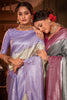 Cream & Light Purple Kanjivaram Silk Saree With Weaving Work