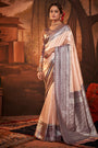 Peach & Brown Kanjivaram Silk Saree With Weaving Work