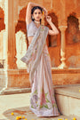 Light Pink Linen Saree With Block Printed Work