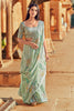 Light Green Linen Saree With Block Printed Work