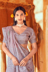 Light Purple Linen Saree With Block Printed Work