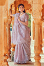 Light Purple Linen Saree With Block Printed Work