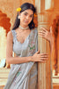 Light Gray Linen Saree With Block Printed Work