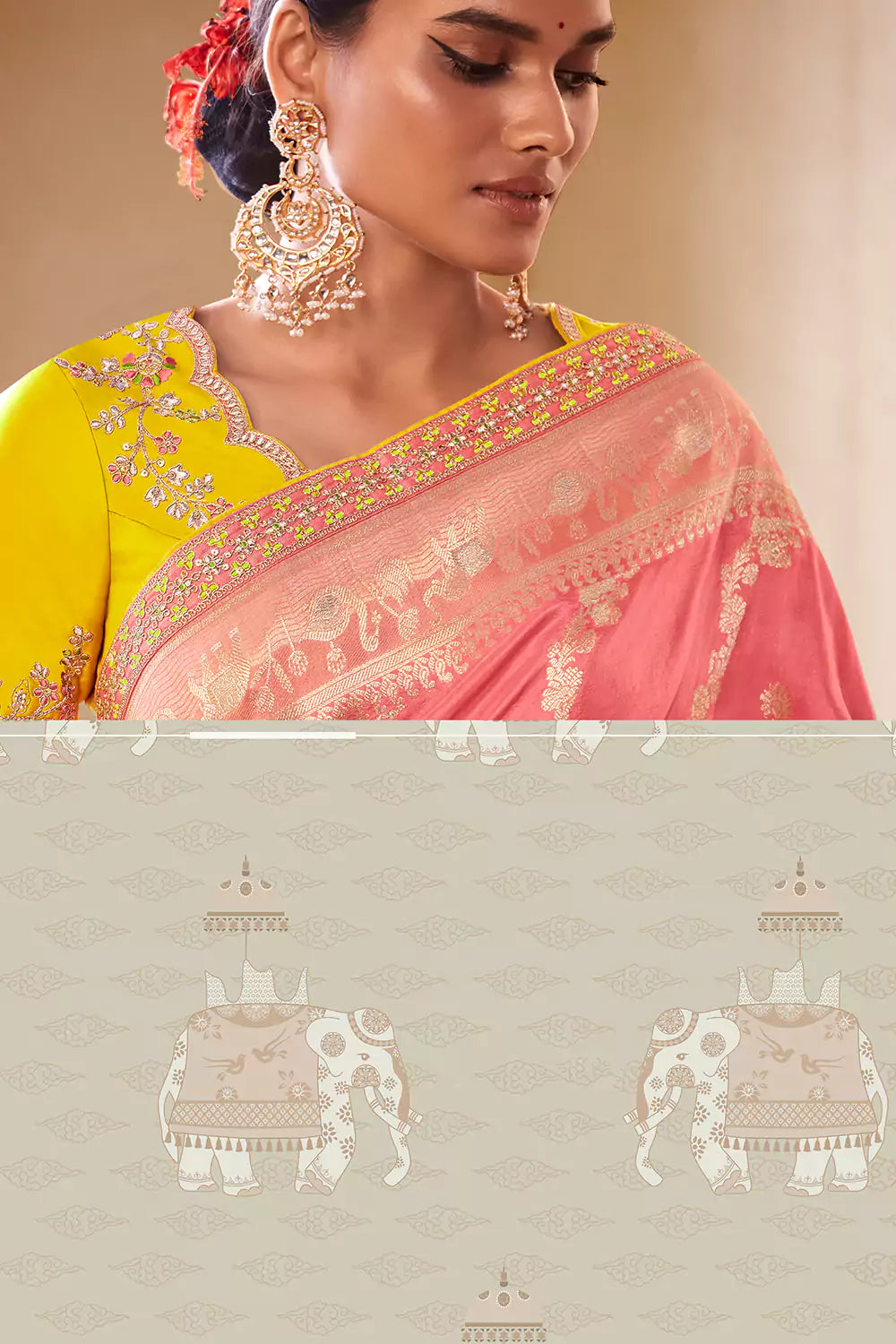 Baby Pink  colour Pure Dola Silk With Fancy Lace Border