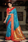 Tiffany blue Silk Saree with Floral Woven Border and Pallu