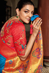 Tiffany blue Silk Saree with Floral Woven Border and Pallu