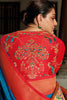 Tiffany blue Silk Saree with Floral Woven Border and Pallu