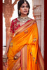 Fire Yellow Paithani Silk Saree in Patched Border with Unique Latkan