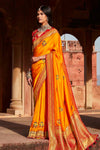 Fire Yellow Paithani Silk Saree in Patched Border with Unique Latkan