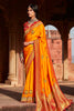Fire Yellow Paithani Silk Saree in Patched Border with Unique Latkan