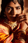 Fire Yellow Paithani Silk Saree in Patched Border with Unique Latkan