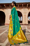 Junglee Green Paithani Silk Woven Pallu Saree With Designer Blouse