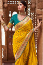 Pineapple Yellow Paithani Silk Saree with Flower Woven Zari border