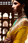 Pineapple Yellow Paithani Silk Saree with Flower Woven Zari border