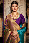 Turquoise Blue Soft Silk Saree with Golden Zari Woven Pallu