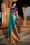 Turquoise Blue Soft Silk Saree with Golden Zari Woven Pallu