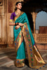 Turquoise Blue Soft Silk Saree with Golden Zari Woven Pallu