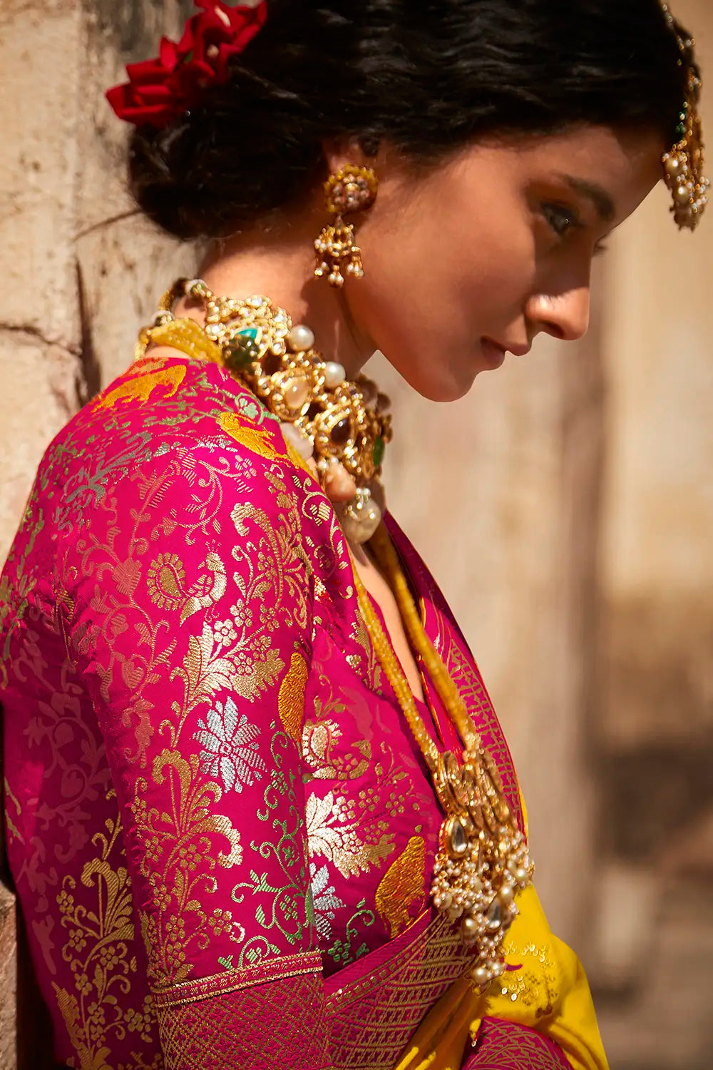 Radhika sarathkumar in a pink Banarasi silk saree! | Fashionworldhub
