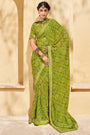 Dark Green Georgette Embroidery Border Saree