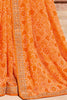 Orange Georgette Embroidery Border Saree