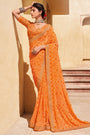 Orange Georgette Embroidery Border Saree