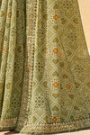Moss Green Georgette Embroidery Border Saree