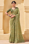 Moss Green Georgette Embroidery Border Saree