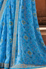 Dark Sky Blue Georgette Embroidery Border Saree