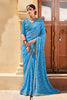 Dark Sky Blue Georgette Embroidery Border Saree