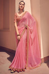 Pink Bandhani Design Saree With Embroidery Work Blouse