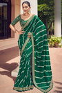 British Tan Green Bandhani Design Silk Saree With Embroidery Work Blouse