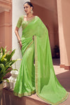 Perrot Green Bandhani  Georgette Embroidery Border Saree