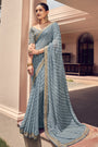 Grey Laheriya Bandhani  Georgette Embroidery Border Saree