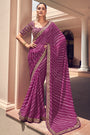 Purple  Georgette Embroidery Border Saree