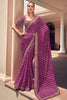 Purple  Georgette Embroidery Border Saree