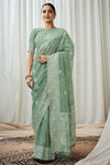 Light Green Soft Luckhnowi Rich Pallu weaving Linen Saree