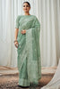 Light Green Soft Luckhnowi Rich Pallu Weaving Linen Saree