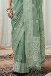 Light Green Soft Luckhnowi Rich Pallu weaving Linen Saree