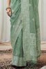 Light Green Soft Luckhnowi Rich Pallu weaving Linen Saree