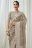 Light Gray Soft Luckhnowi Rich Pallu weaving Linen Saree