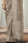 Light Gray Soft Luckhnowi Rich Pallu weaving Linen Saree