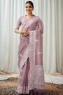 Iris Purple Soft Luckhnowi Rich Pallu weaving Linen Saree