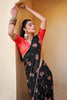 Black Colour Flower Design Printed Ragha Georgette Saree With Red Jecquard Blouse