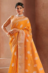 Orange color modal Silk With Silver Zari Weaving Sari With Matching Blouse